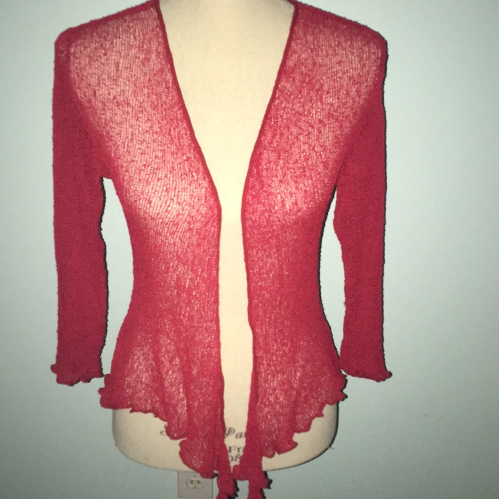 Kaliko Red Knit Open Swing 3/4 Sleeve Cardigan